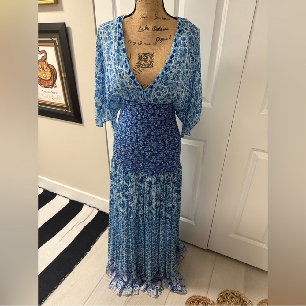HEMANT & NANDITA Blue Patterned Maxi Dress